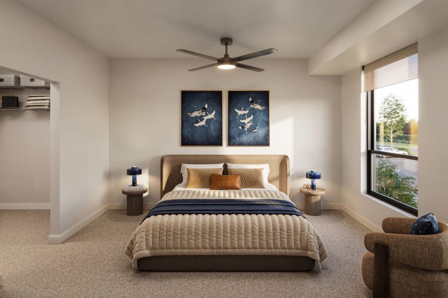 Spacious Bedroom with Ceiling Fan at The Dorian in Lake Elmo, MN