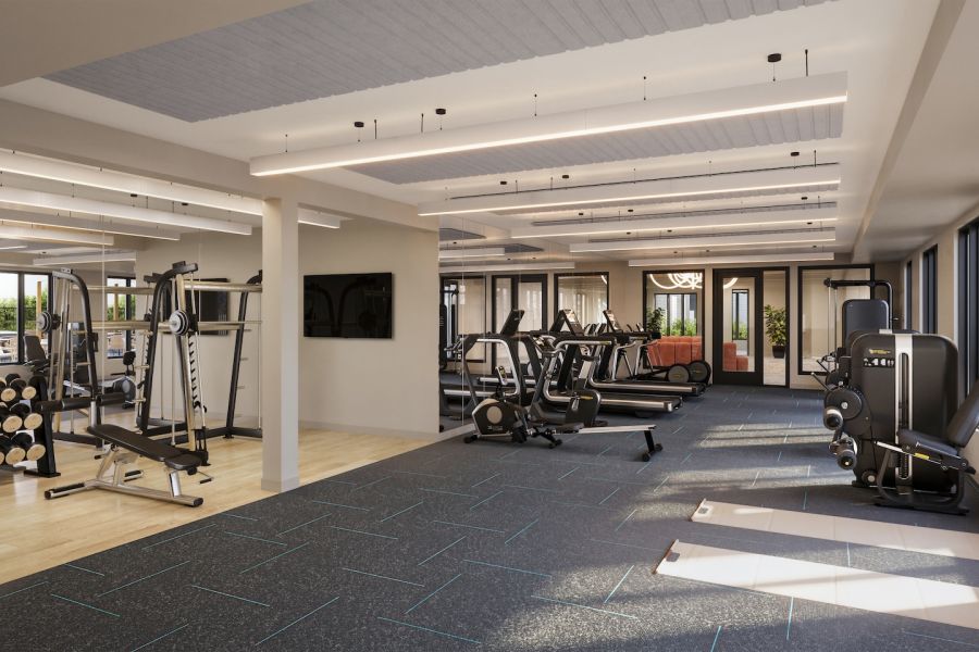 Spacious Gym with Cardio and Weights Equipment at The Dorian in Lake Elmo MN